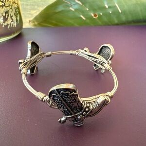 Western Cowboy Boot Bangle Bracelet – Silver Tone